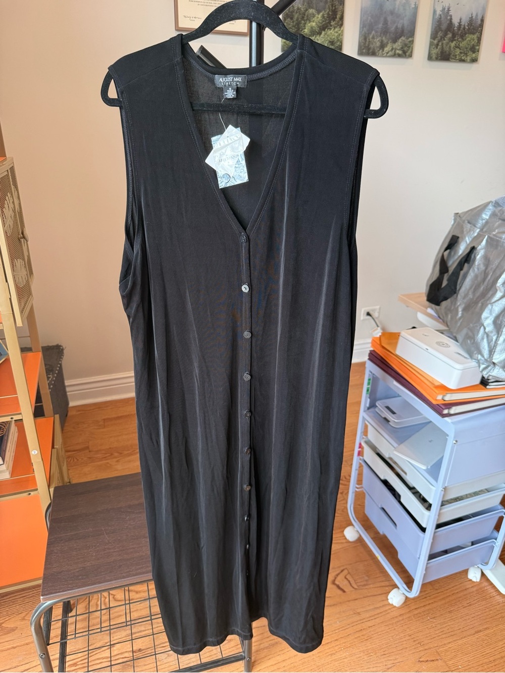 Stretchy Sleeveless Button-Front Black Maxi Dress